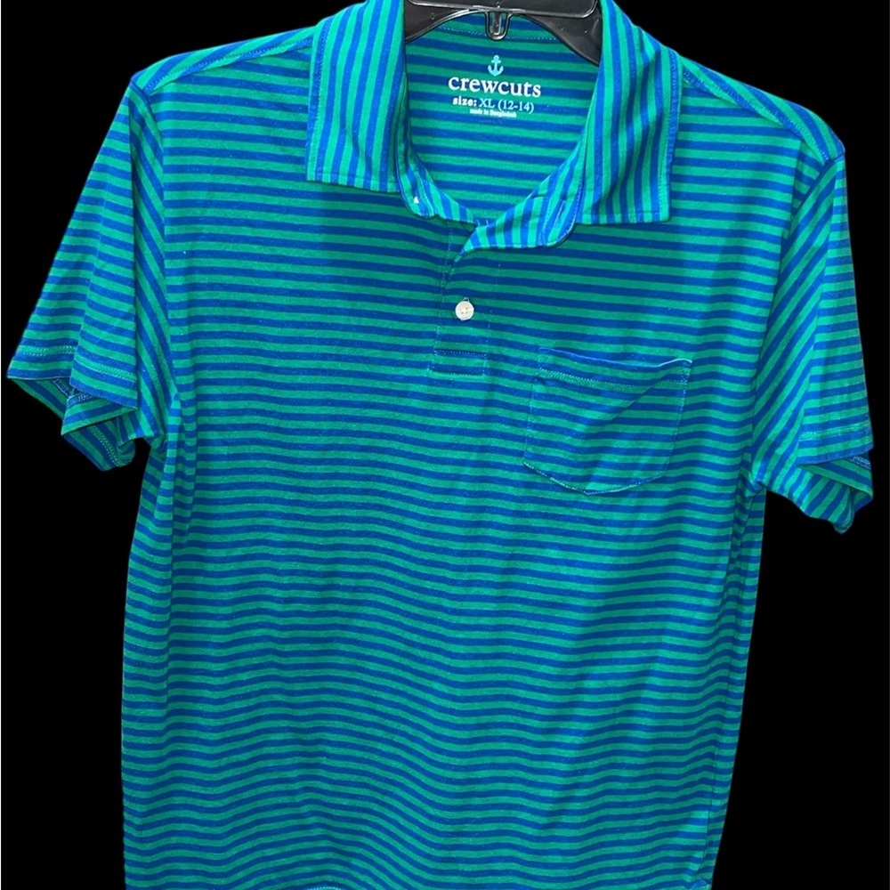 Used twice boy Crewcuts Teal and Navy Striped Polo Shirt sz XL 12-14 - Picture 2 of 7